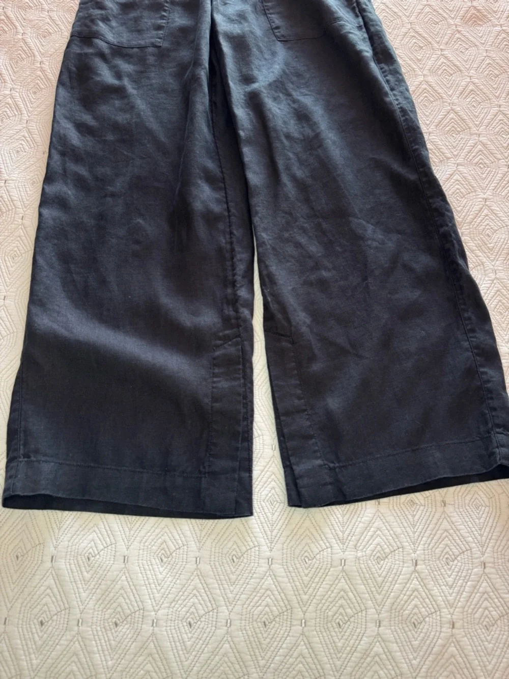 Athleta Retreat  Black Wide Leg Linen Drawstring Pants  Size Large